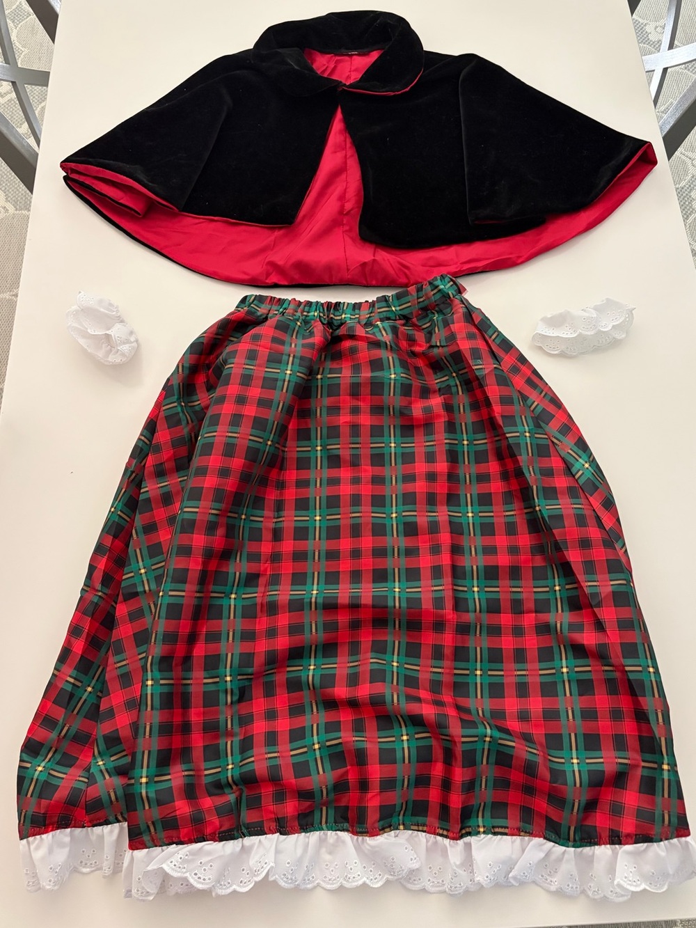 Kids Black and Red Holiday Cape & Plaid Skirt Dickens Costume